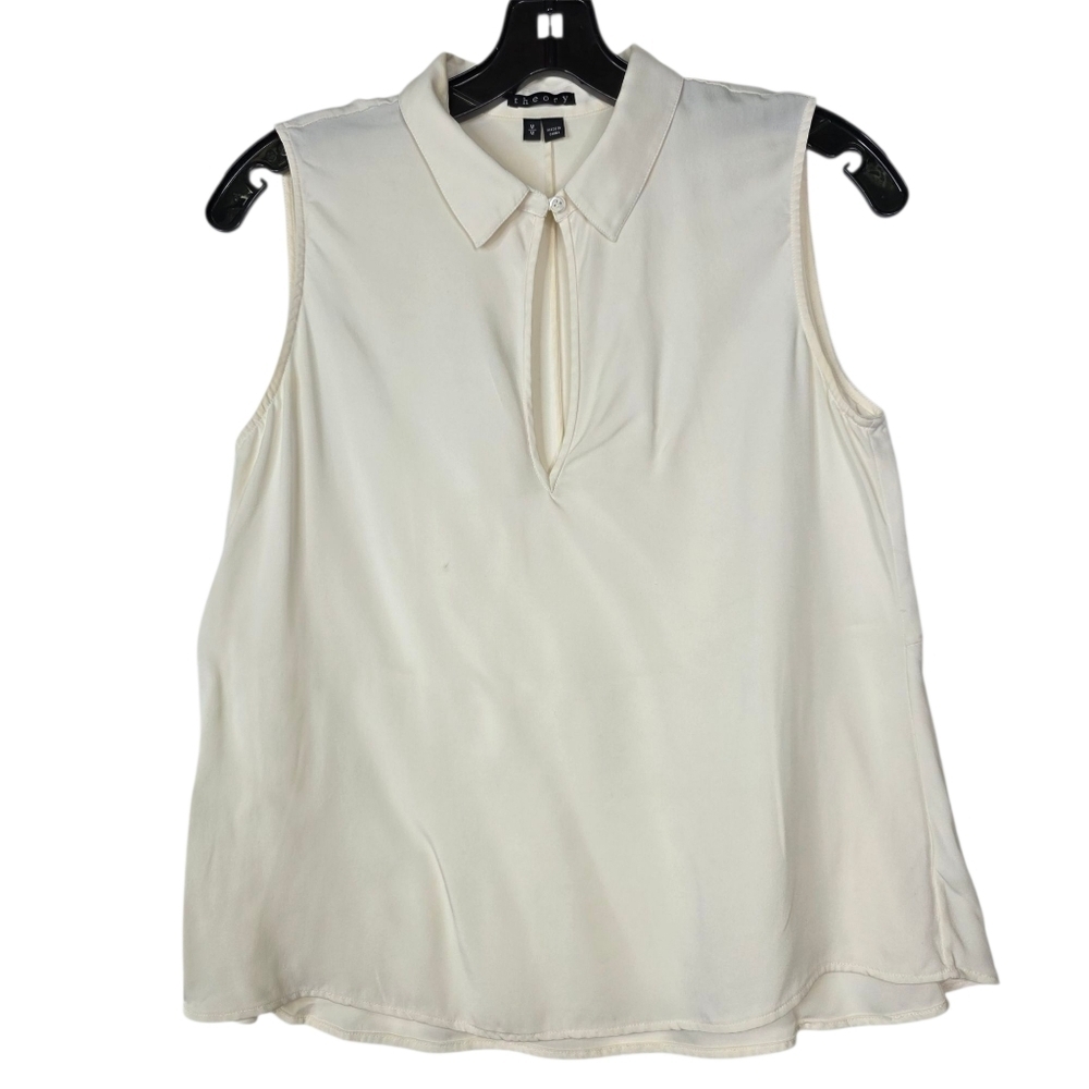 Theory  keyhole front silk collared sleevesless Blouse